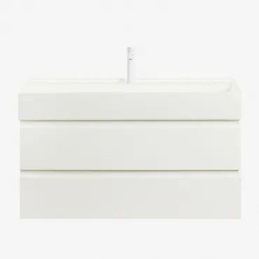 Conjunto De Móvel De Casa De Banho Em Madeira E Chapa De Freixo Com Lavatório Integrado Ona Branco & Sem Espelho & Branco - Sklum