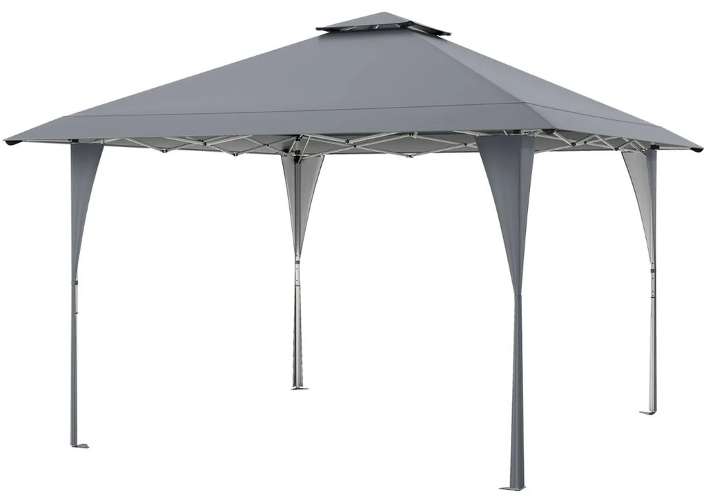 Tenda Pop Up 390 x 390 cm, com bolsa de transporte portátil, 8 estacas, 4 cordas de vento para pátio, jardim, acampamento cinza