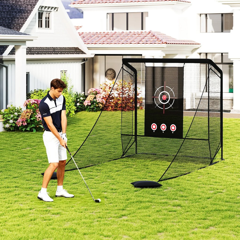 Rede de treino de golfe com redes laterais amovíveis, tecido branco e saco de transporte portátil para uso interior e exterior, 214x300x225 cm
