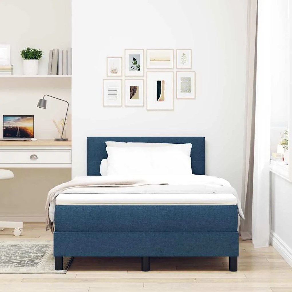 Cama Box com Colchão e LED Azul 120x200 cm em Tecido
