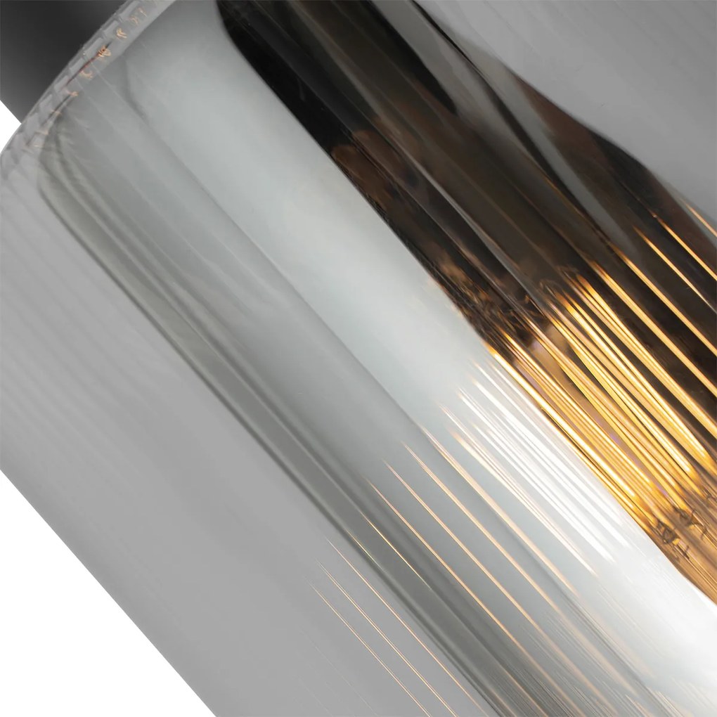 Candeeiro de teto Art Deco preto com vidro fumê ajustável - Laura