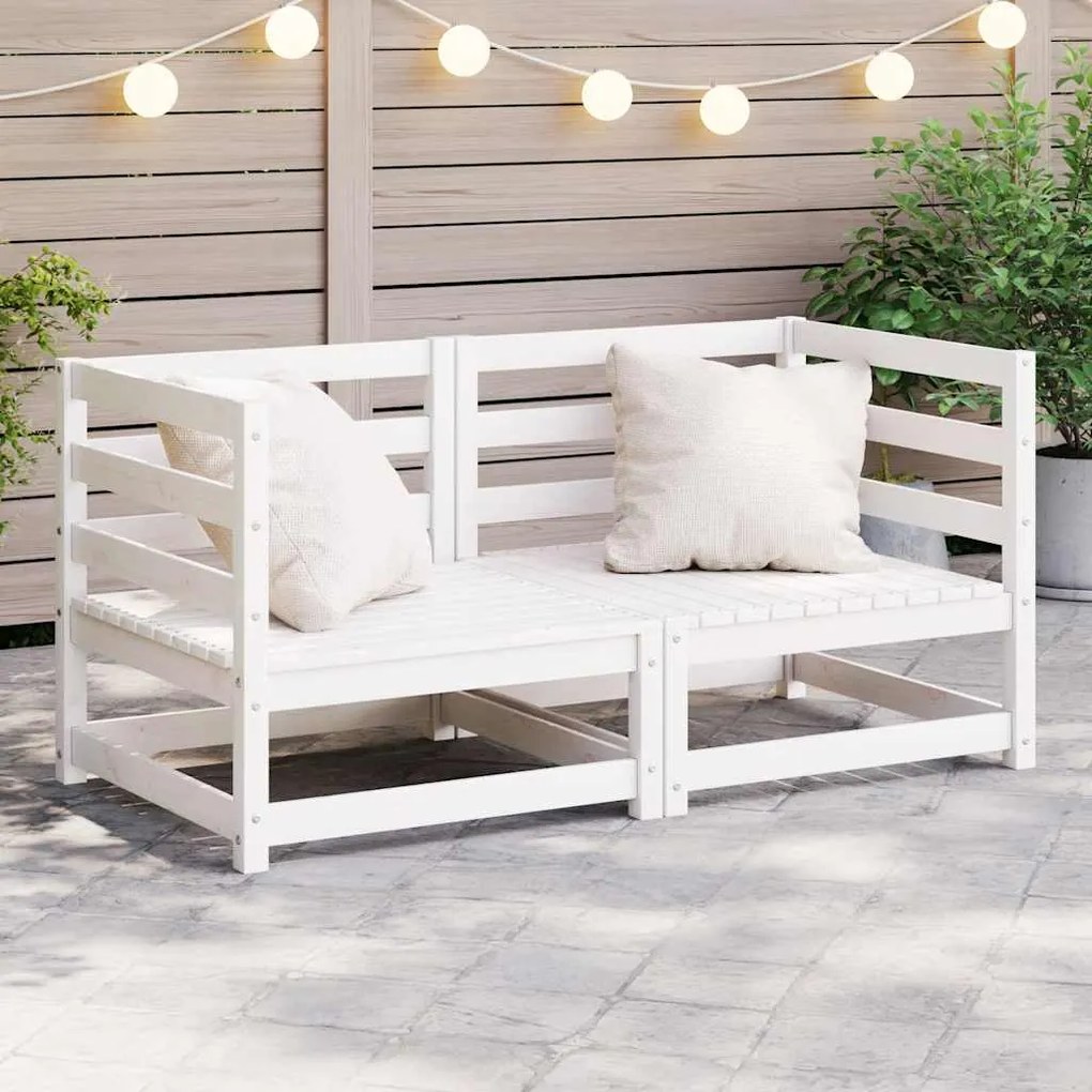 vidaXL Sofás de canto para jardim 2 pcs madeira de pinho maciça branco