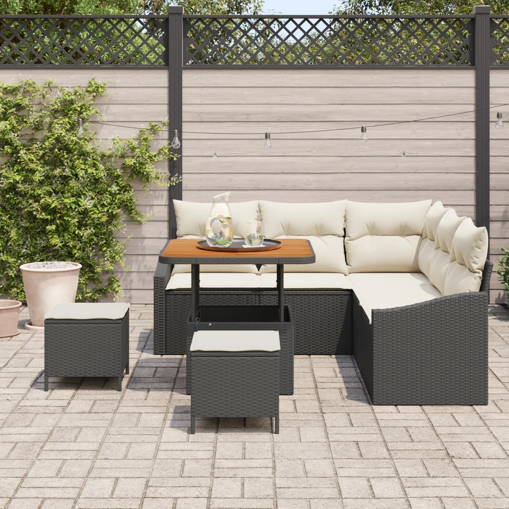 Conjunto de Sofá para Jardim vidaXL de 8 Peças com Almofadas Preto Rat