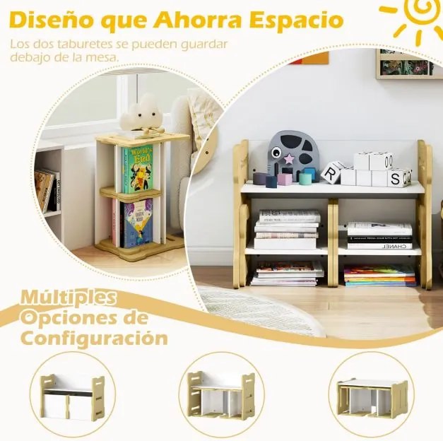 Conjunto de mesa e cadeira para crianças Conjunto de 3 peças para crianças pequenas com 2 bancos e mesa de atividades Natural