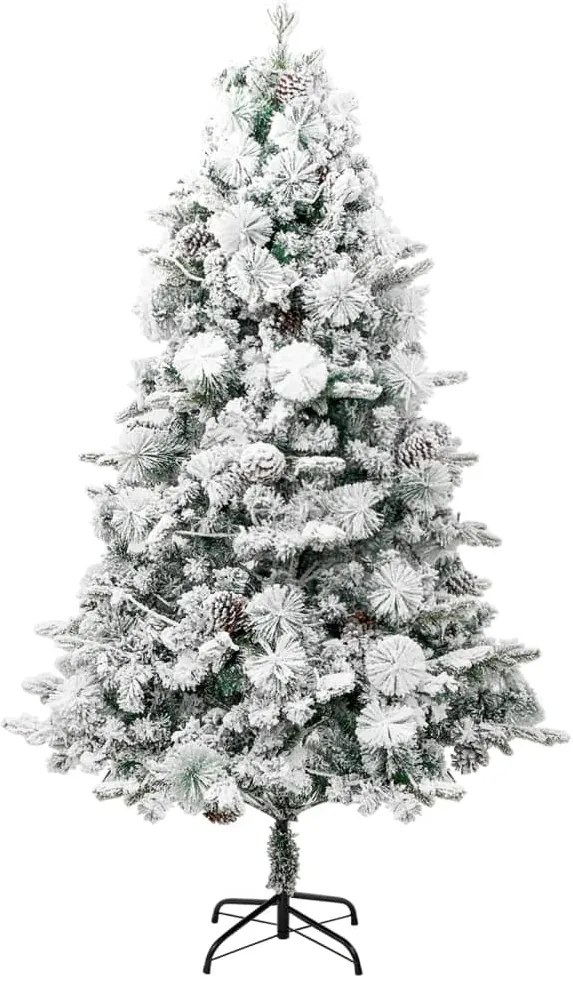 Árvore de Natal pré-iluminada c/ flocos neve e pinhas PVC/PE