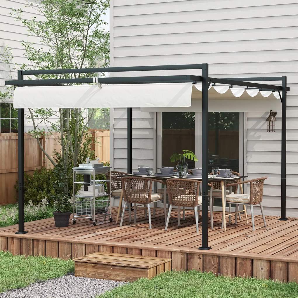 Pérgola 3x4 Pérgola de Jardim com Teto Retrátil de Poliéster e 12 Orifícios de Drenagem Branco