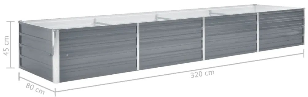 Canteiro elevado de jardim aço galvanizado 320x80x45cm cinzento
