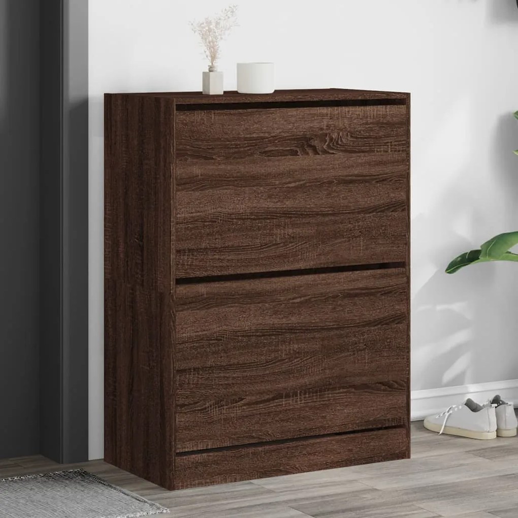 vidaXL Sapateira 2 gavetas articuladas 80x42x108cm carvalho castanho