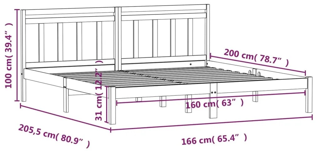 Estrutura de cama 160x200 cm pinho maciço