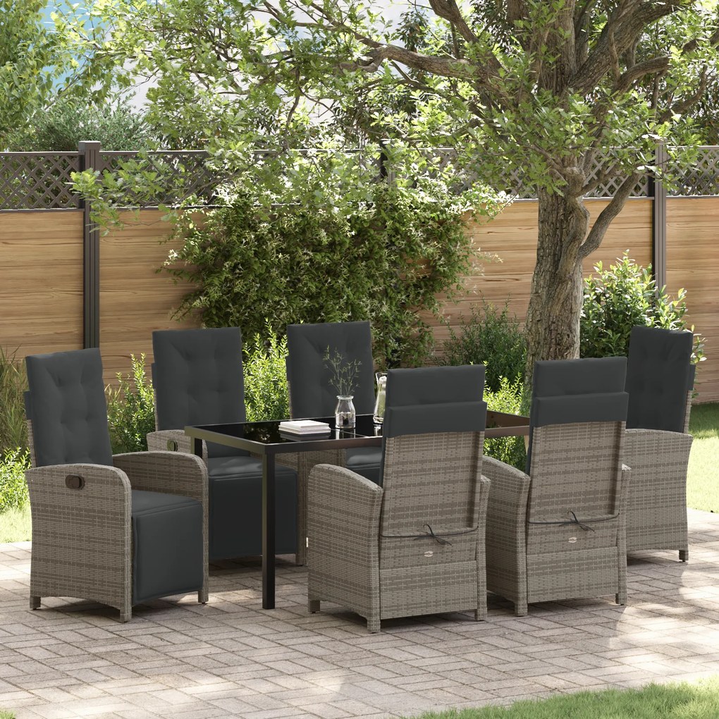 vidaXL Conjunto de Jantar de Jardim com 7 Peças e Almofadas Cinza de Rattan Poliéster