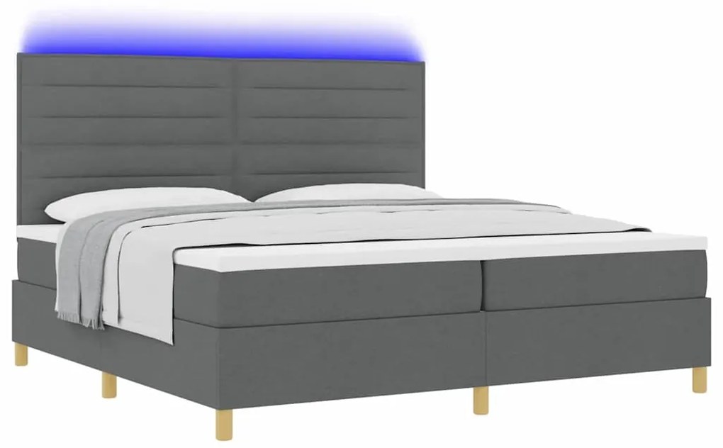 Cama Box com Colchão e LED Cinza Escuro 200x200 cm Tecido