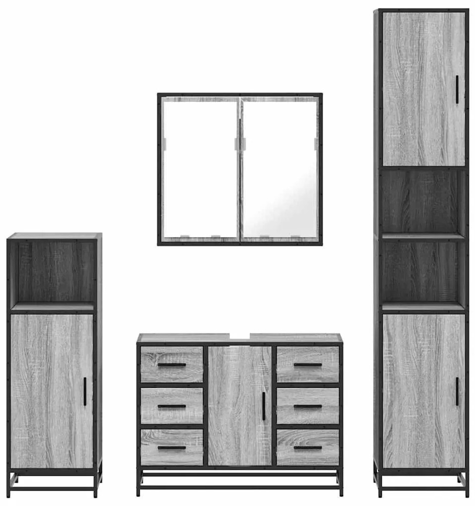 4 pcs Conjunto móveis casa de banho madeira proc. cinza sonoma