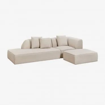Sofá Modular De Canto Em 2 Peças Com Chaise Longue À Esquerda E Puff Estofado Cardea Chenille Bege Creme - Sklum