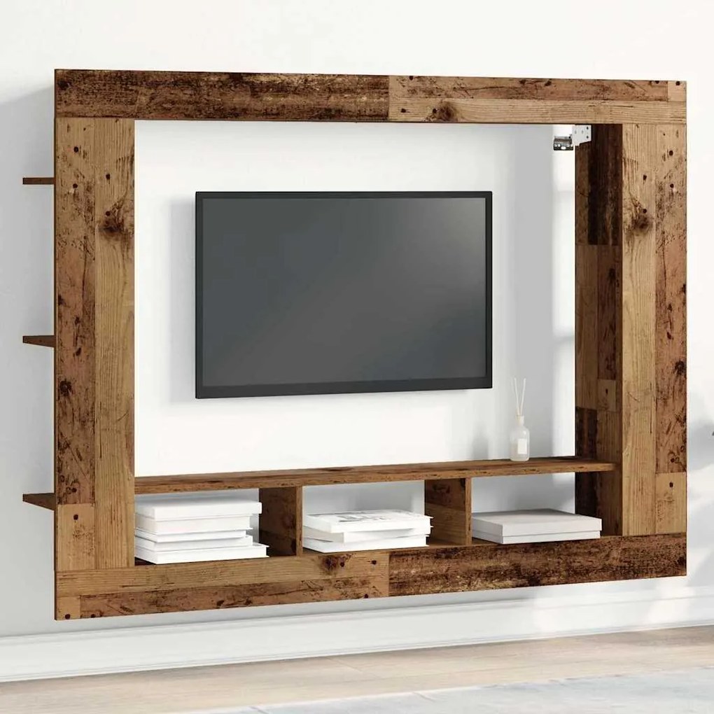 Armário de TV Montado na Parede Madeira Velha 152x22x113 cm