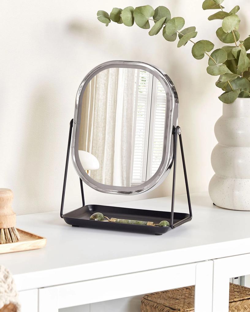 Espelho de maquilhagem prateado com LED 20 x 22 cm DORDOGNE Beliani