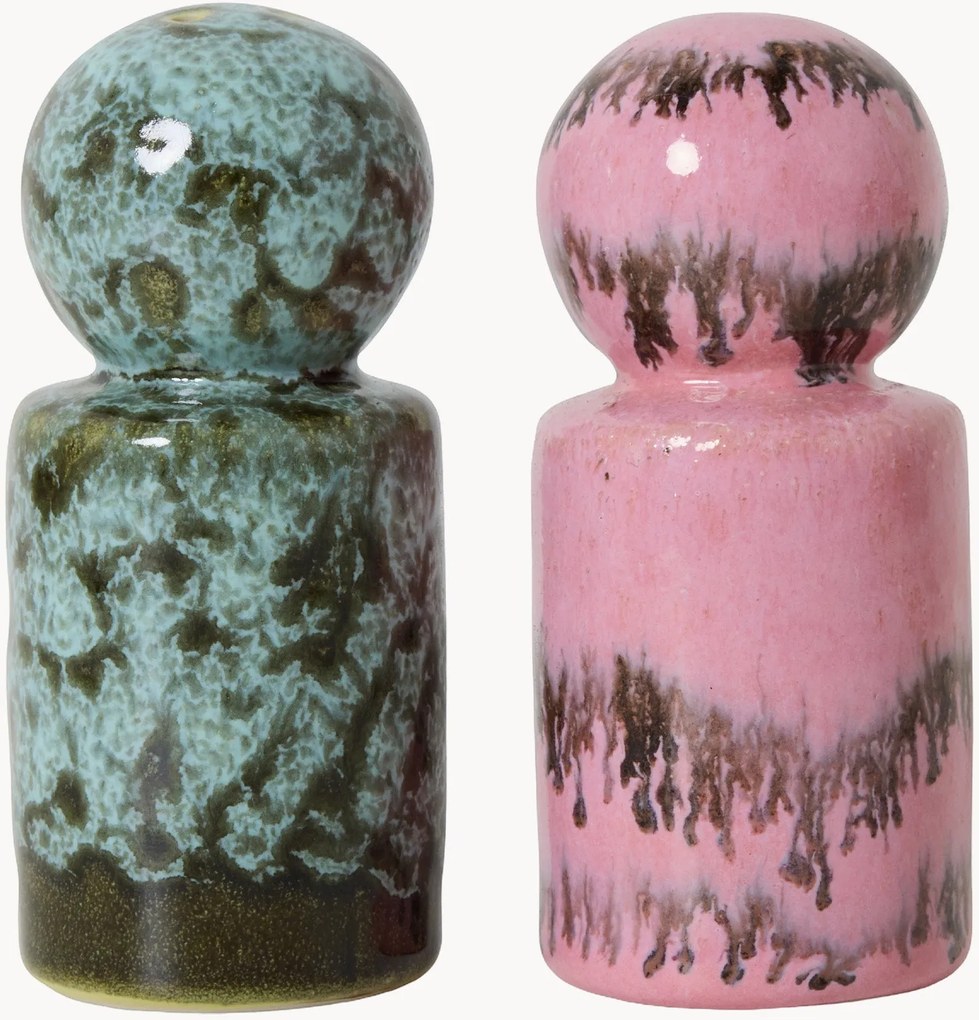 Saleiros e pimenteiros artesanais com vidrado reativo 70's, conjunto de 2