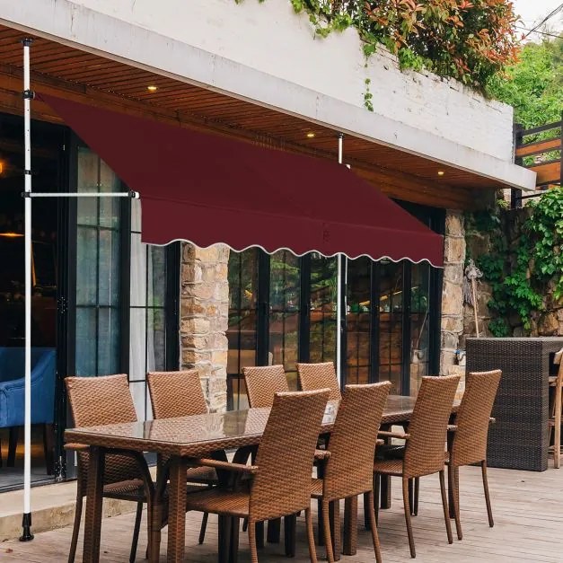 Toldo Telescópico e Retrátil 250 cm Resistente aos Raios UV Impermeável com Manivela Altura Regulável para Janela Varanda Jardim Vermelho