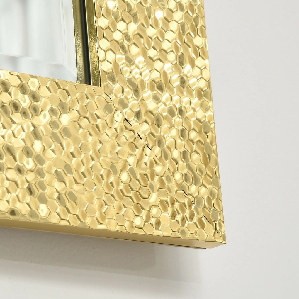 HOMCOM Espelho de Parede 80x60cm Espelho Decorativo com 4 Ganchos e Estrutura de Mosaico 3D Estilo Moderno para Sala de Estar Dormitório Sala de Jantar Entrada Dourado