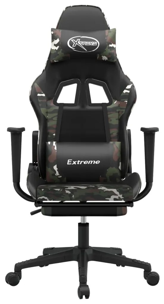 Cadeira gaming massagens apoio pés couro artif preto/camuflagem