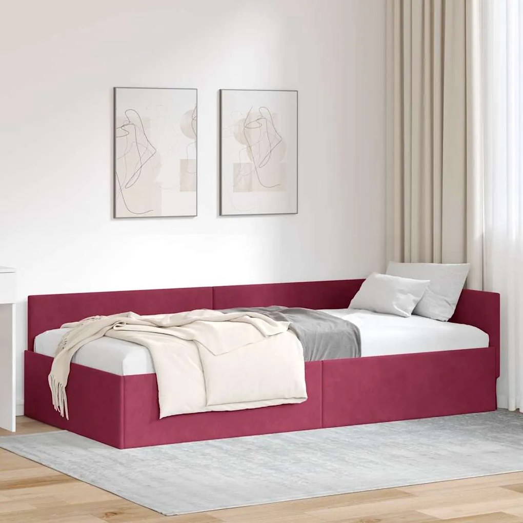 vidaXL Estrutura de Cama de Canto Vinho Vermelho 80 cm x 200 cm Veludo