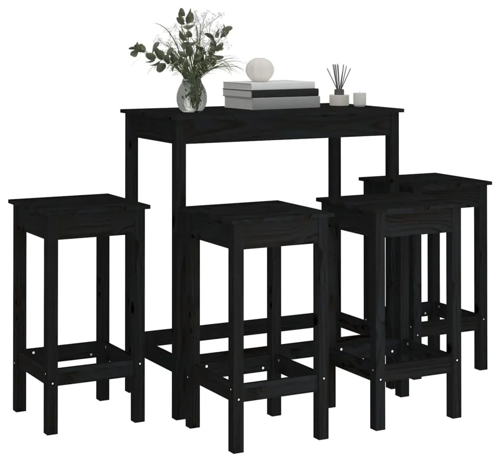 5 pcs conjunto de bar pinho maciço preto