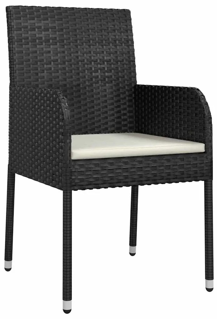 Conjunto de Jantar de Jardim com 5 Peças e Almofadas Preto Polyrattan