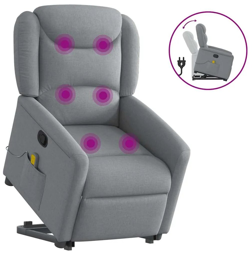 vidaXL Poltrona reclinável massagens tecido cinzento-claro