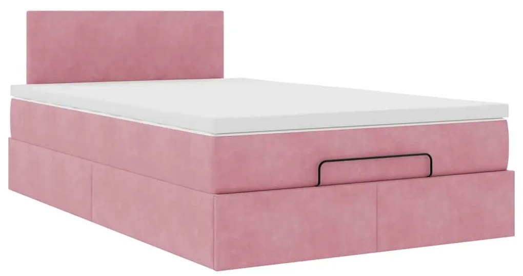 Estrutura de cama otomana com colchão 120x200 cm veludo rosa