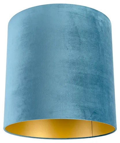 Abajur de veludo azul 40/40/40 com interior dourado