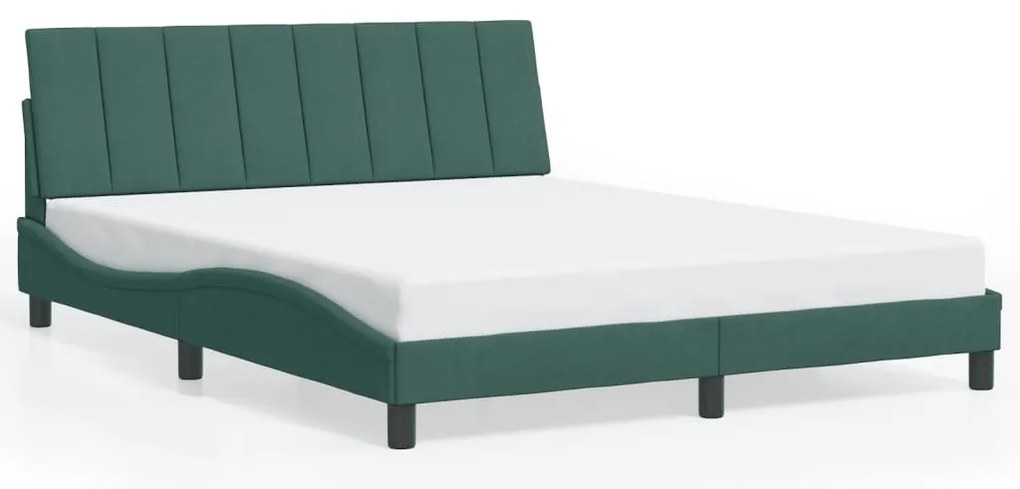 Estrutura de cama c/ luzes LED 160x200 cm veludo verde-escuro
