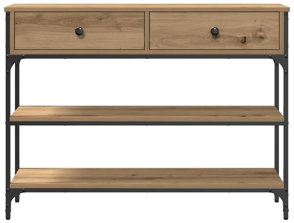 Mesa de Console Carvalho Artesanal 100x25x75 cm Madeira Composta e Aço