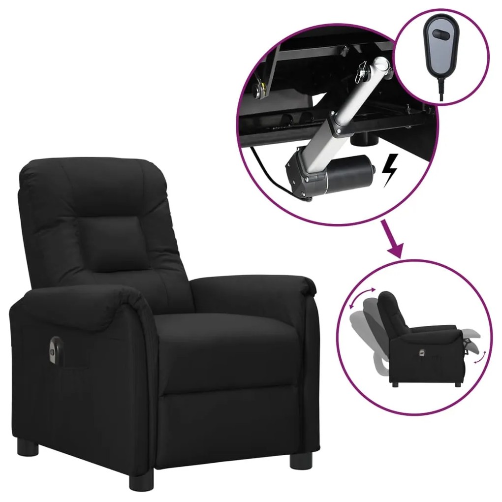vidaXL Poltrona reclinável elétrica couro artificial preto