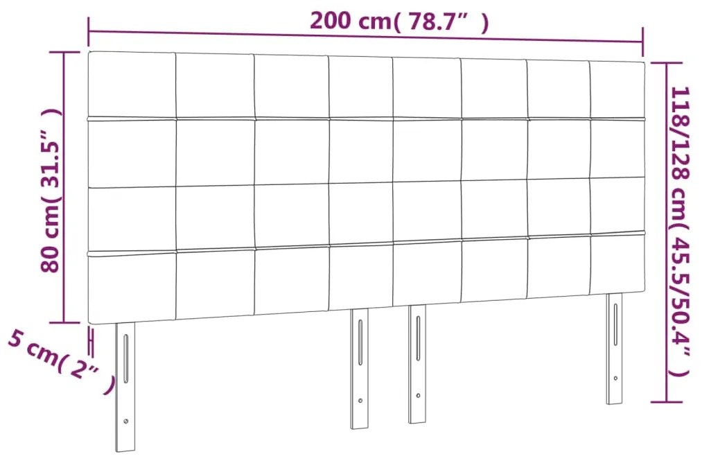 Cabeceira cama c/ LED tecido 200x5x118/128 cm cinza-acastanhado