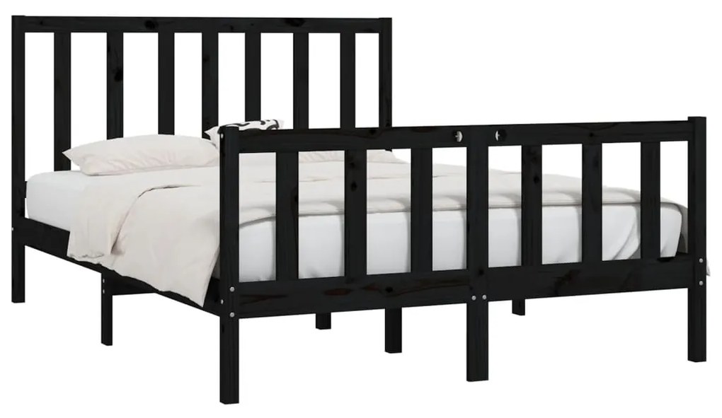 Estrutura de cama dupla 135x190 cm madeira maciça preto