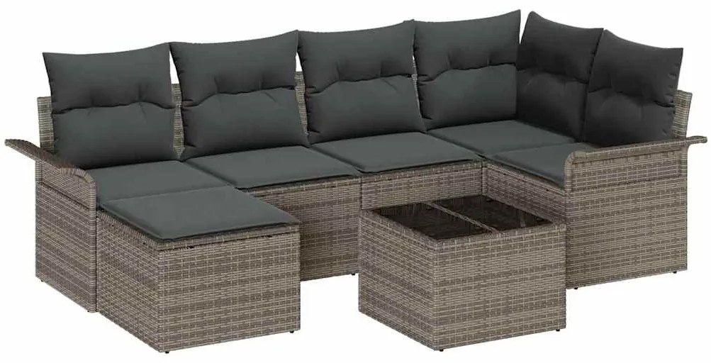Conjunto de Sofás para Jardim de 6 Peças com Almofadas em Vime Preto