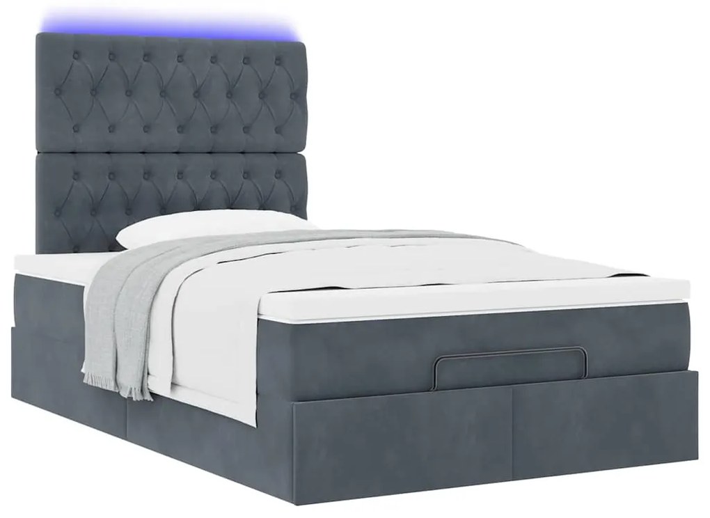 Estrutura de cama otomana com colchões cinza escuro Veludo