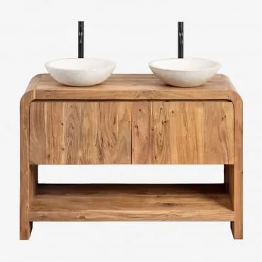 Conjunto De Móveis De Banheiro Em Madeira De Acácia Vacry Castanho Acácia & 2 X Cimento Branco Redondo Ø40 Cm Zavion & Sem Espelho - Sklum