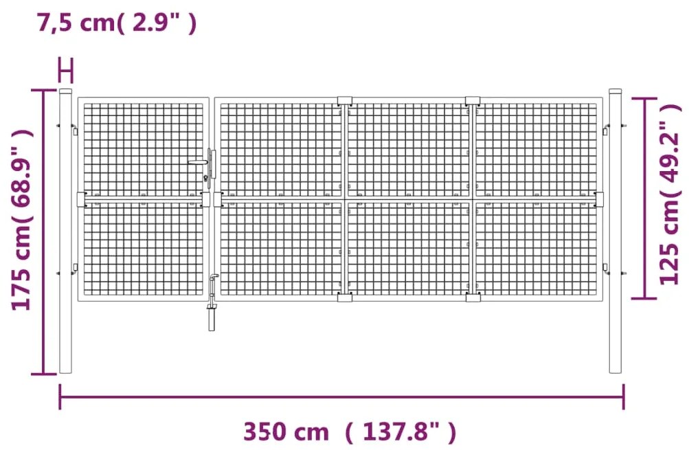 Portão de rede para jardim 350x175 cm aço galvanizado prateado