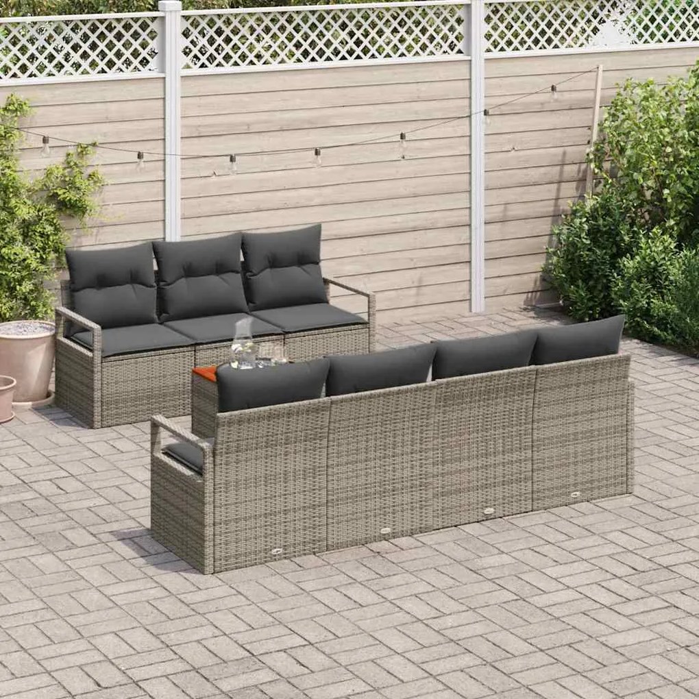 Conjunto de Sofá de Jardim com 8 Peças e Almofadas Cinzas em Rattan Si