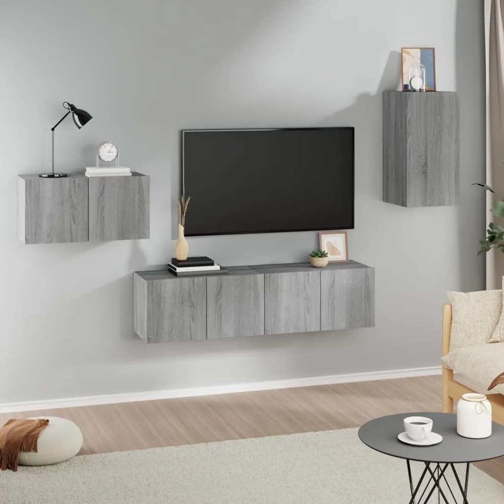 vidaXL Conjunto móveis de TV 4 pcs madeira processada sonoma cinza