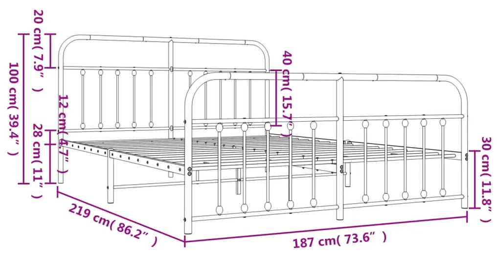 Estrutura de cama com cabeceira e pés 183x213 cm metal branco