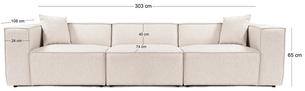 Sofá de 3 Lugares Lora – Castanho Claro – 303x108x65 cm