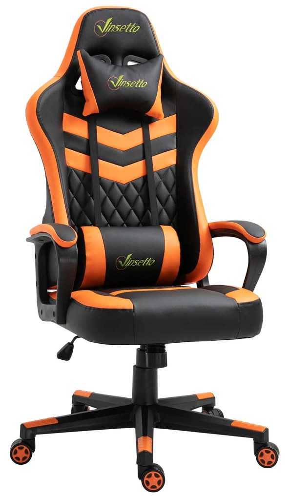 Vinsetto Cadeira Gaming Cadeira de Escritório Ergonómica com Altura Regulável Basculante com Apoio de Cabeça e Almofada Lombar 61x70x121-129 cm Laranja