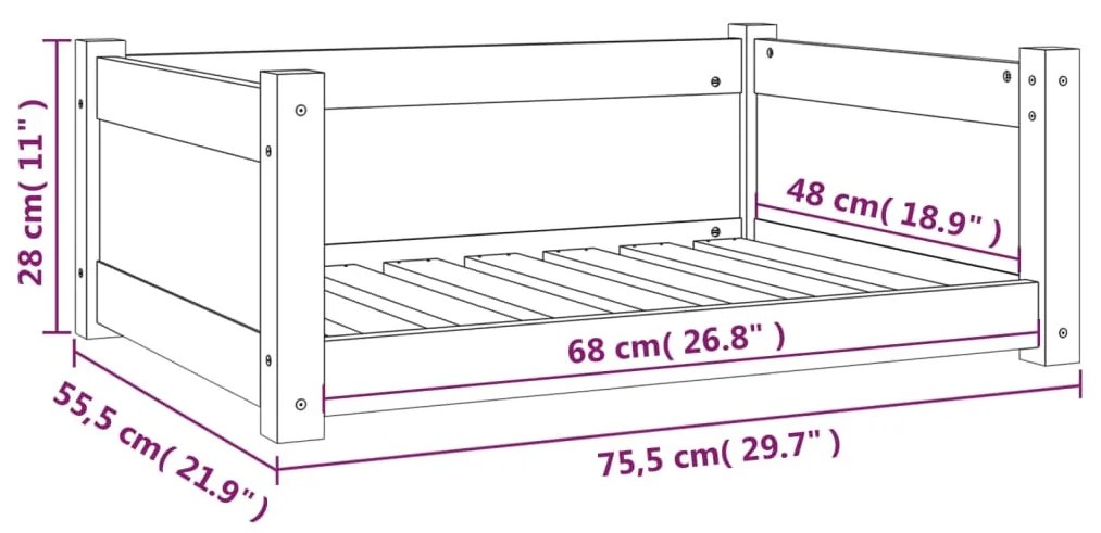 Cama para cães 75,5x55,5x28 cm madeira de pinho maciça