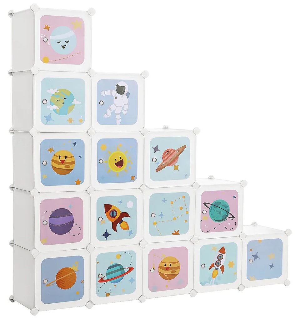 Unidade de arrumação infantil com cubos modulares interligados | SONGMICS | 123 x 31 x 123 cm | branco | LPC902W.