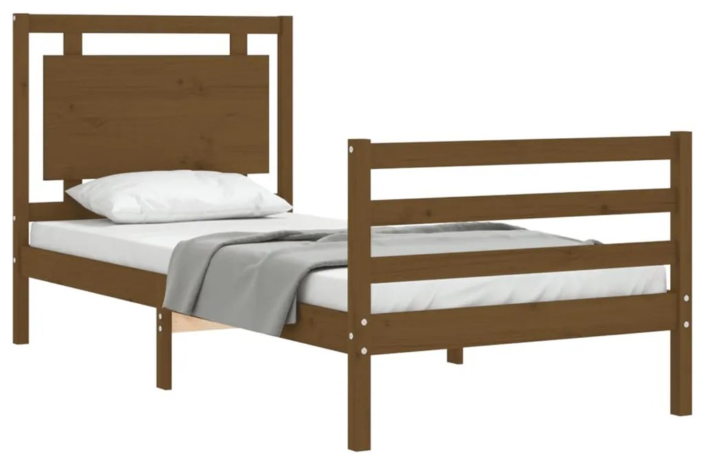 Estrutura cama cabeceira 90x200 cm madeira maciça castanho-mel