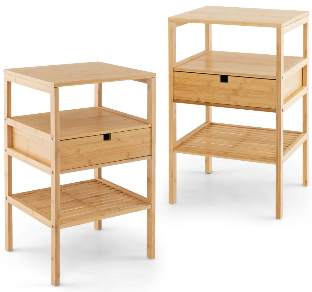 Conjunto de 2 mesas de cabeceira multiusos em bambu com gaveta 40 x 40 x 68 cm Natural