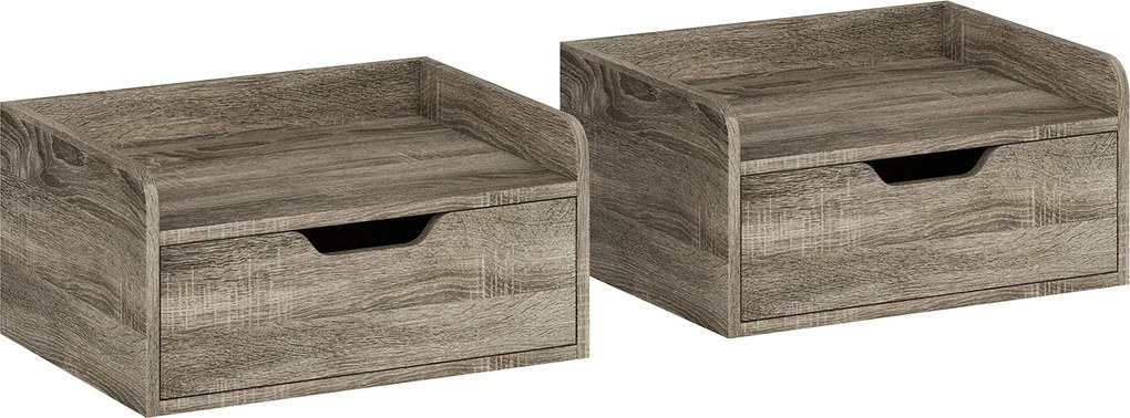 HOMCOM Conjunto de 2 Mesas de Cabeceira de Parede Mesas de Noite com Gaveta e Tampo com Bordas Elevadas 40x30x19,5 cm Cinza | Aosom Portugal