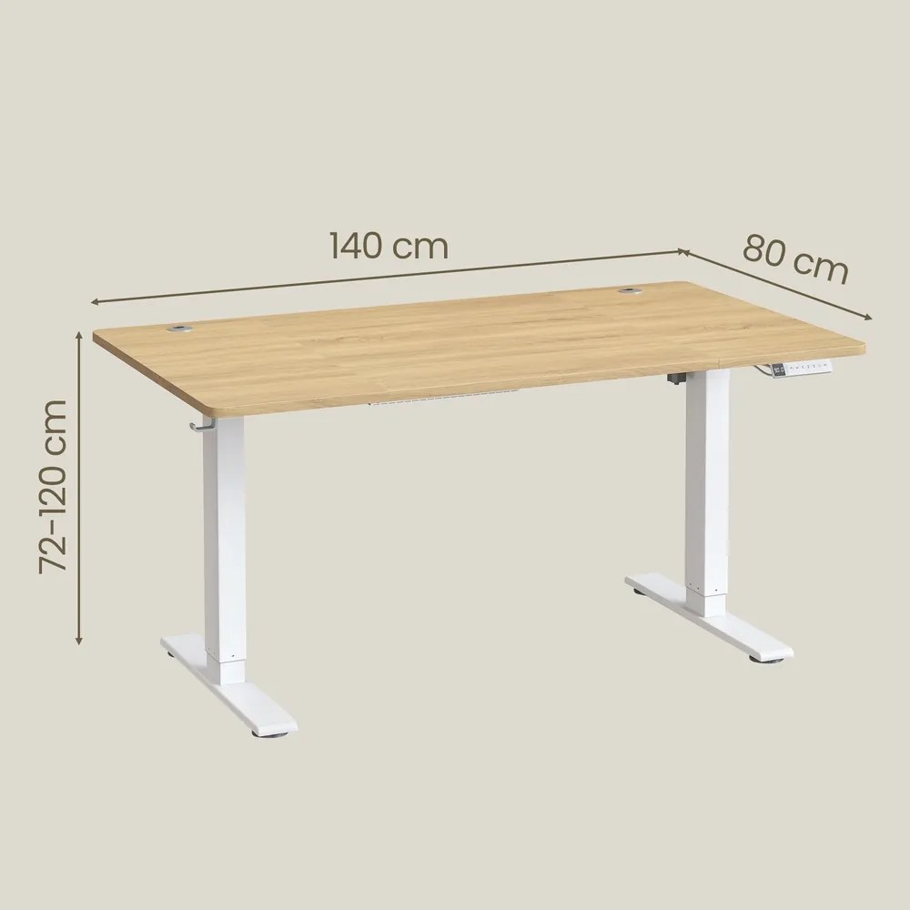 Secretária elétrica com regulação elétrica da altura, 140 x 80 x (72-120) cm, com porta USB-C tom de carvalho dourado