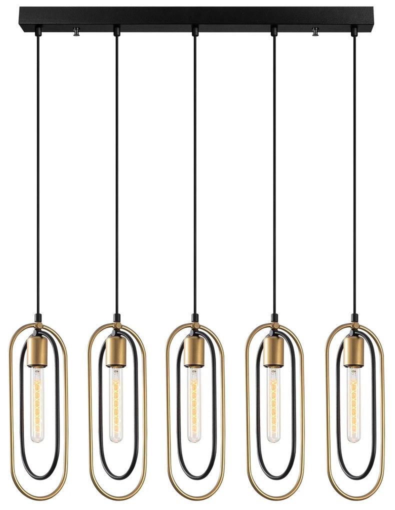 Candeeiro de Teto Cerco – Preto e Dourado – 86 x 8 cm